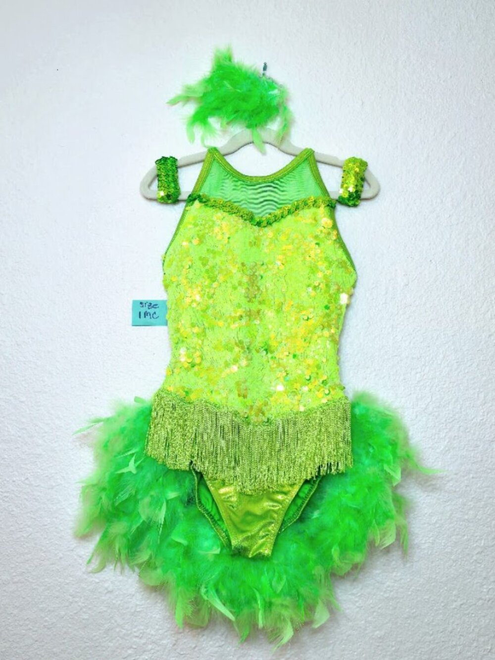 A Wish Come True 21639 Let's Get Loud Neon Green Sequin Feather Costume size IMC